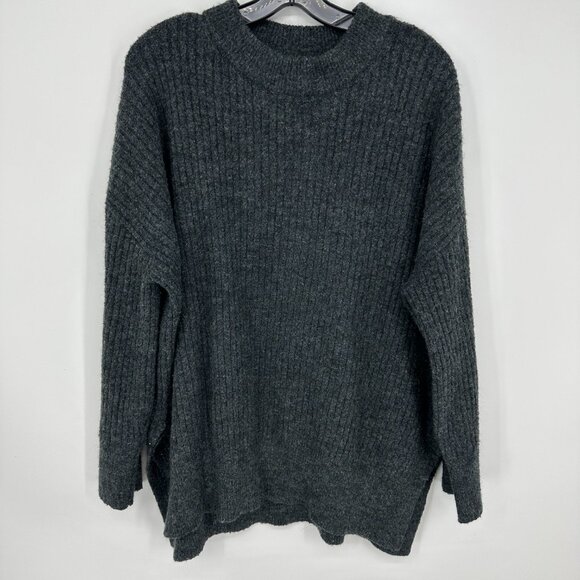 3/$25 H&M Chunky Ribbed Knit Sweater M Oversized Relaxed Long Charcoal Gray - Picture 1 of 8